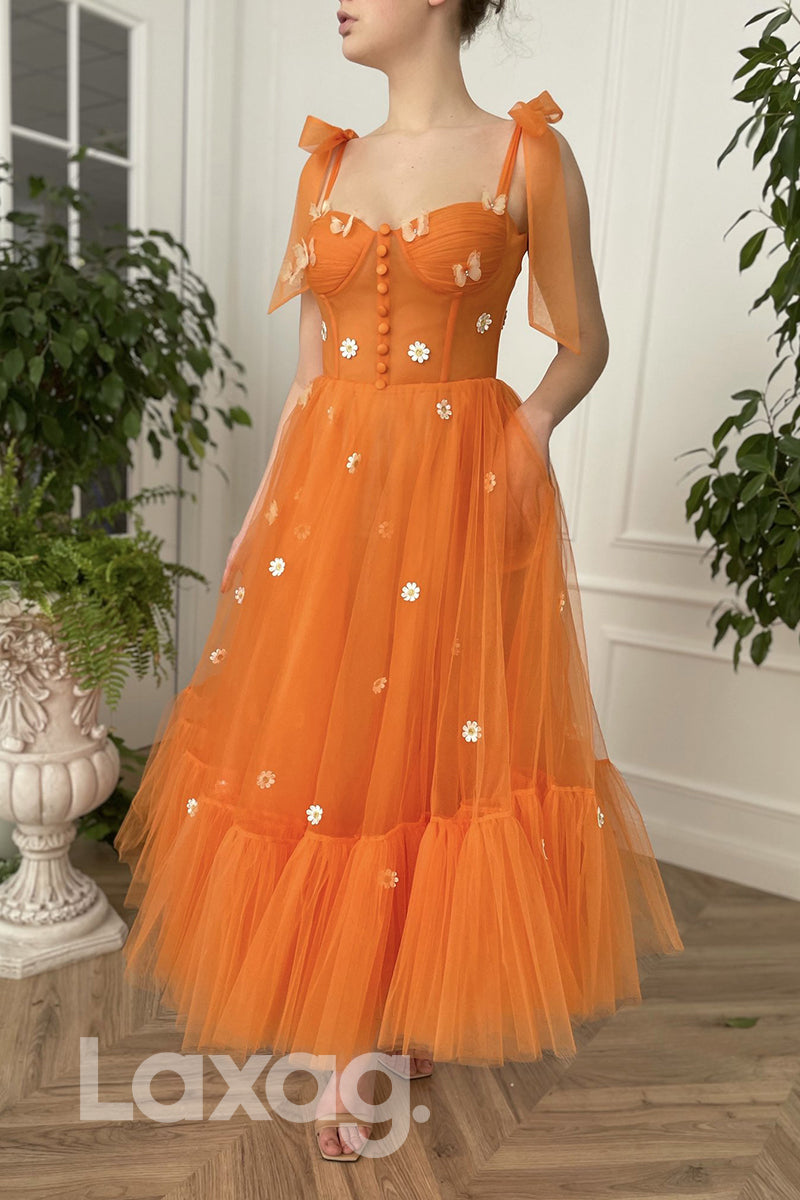 17725 - A-line Spaghetti Straps Tulle Appliques Prom Dress with Pockets|LAXAG