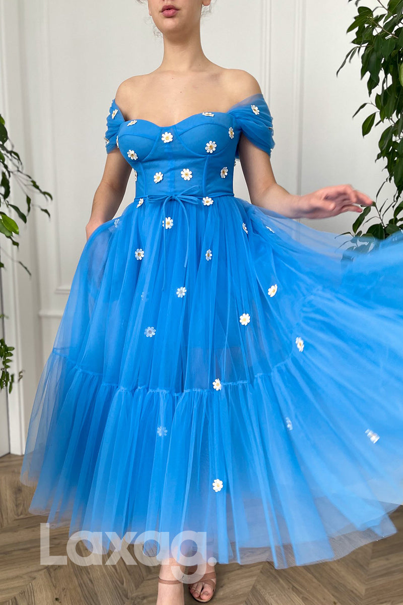 17728 - Unique Cap Sleeves Appliques Tulle Prom Dress with Pockets