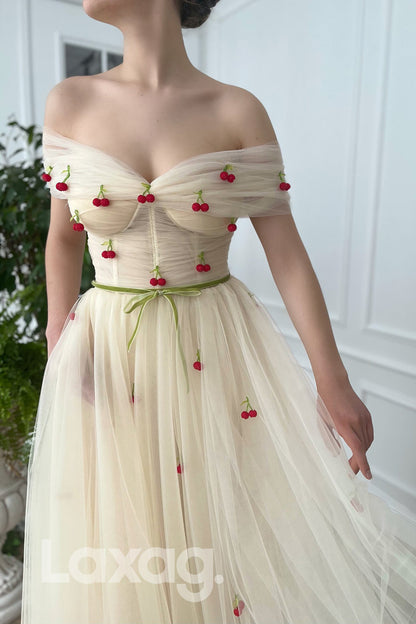 17730 - Unique Off-the-Shoulder Appliques Tulle Prom Dress with Pockets|LAXAG