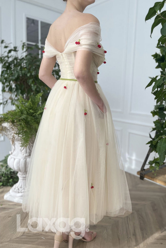 17730 - Unique Off-the-Shoulder Appliques Tulle Prom Dress with Pockets|LAXAG