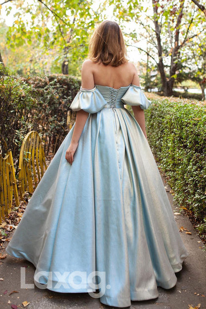 17772 - Off Shoulder Short Sleeveless Appliques Long Prom Ball Gown|LAXAG