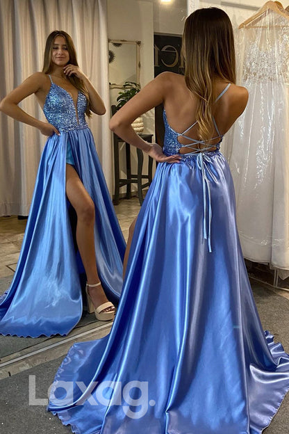 17789 - Plunging V-Neck Detachable Skirt Long Prom Dress with Slit|LAXAG