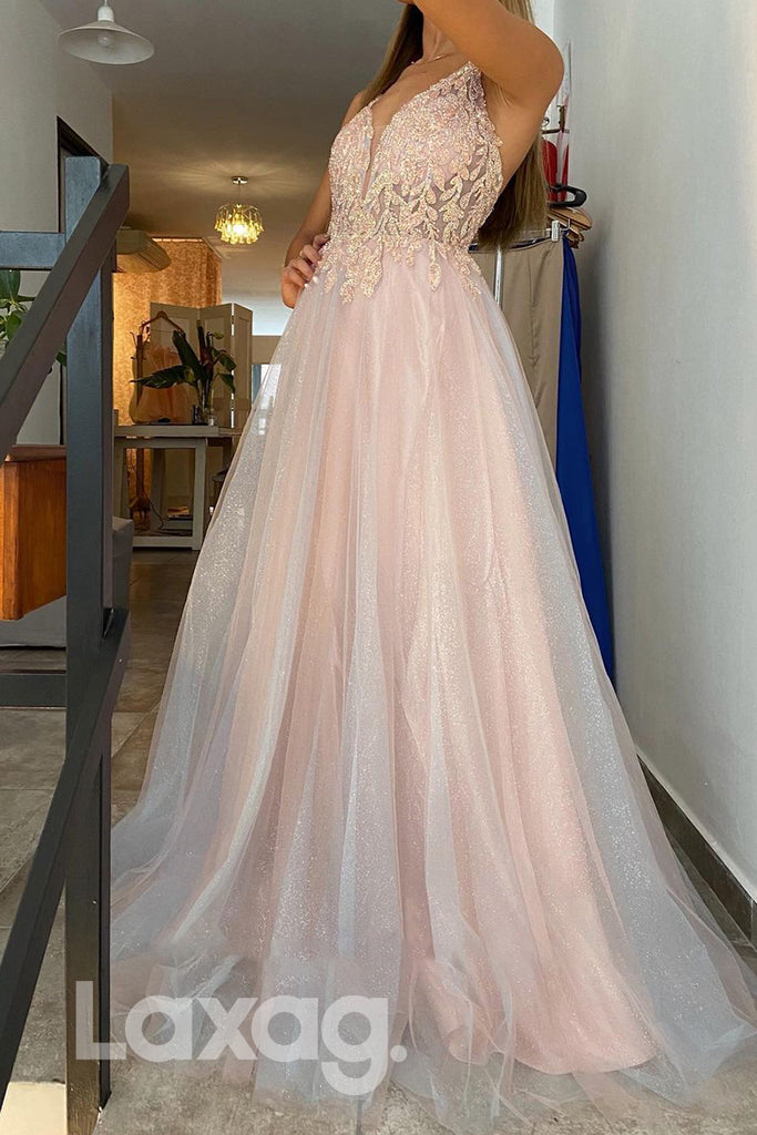 17797 - Women's Spaghetti Straps Applique Long Prom Dress|laxag