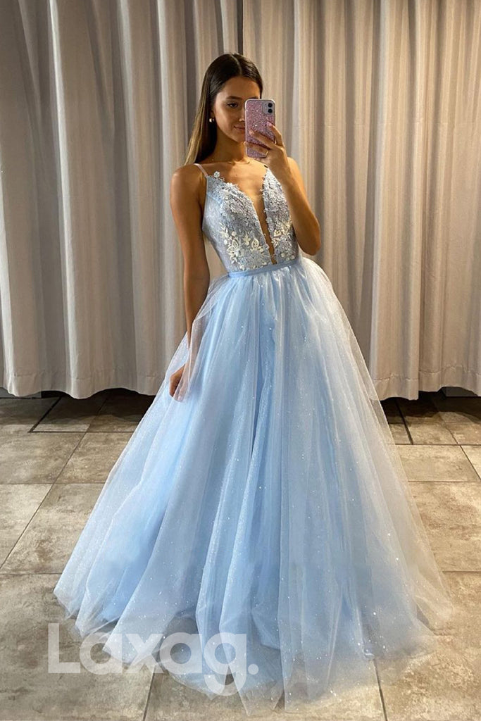 17798 - Attractive V-Neck Lace Applique Long Prom Dress with Detachable|LAXAG