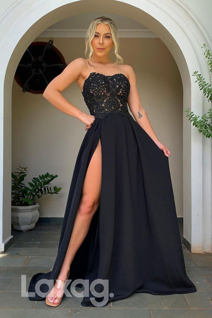 18760 - Women's Spaghetti Straps Lace Appliques Formal Evening Dress with Slit
