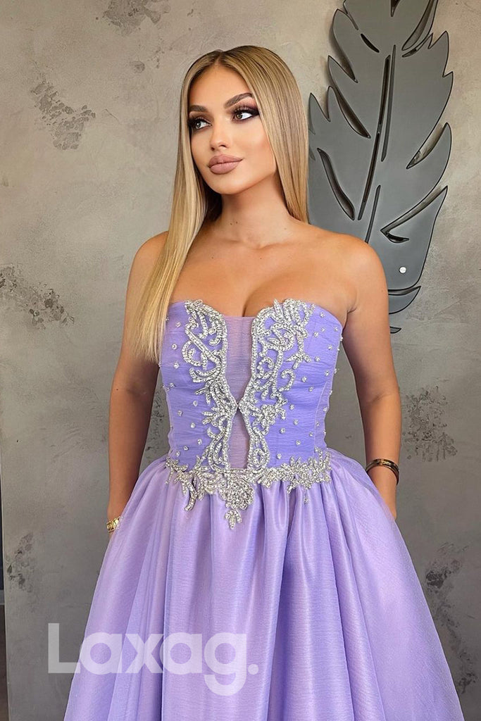 18761 - Sweetheart Beads Purple Long Formal Prom Evening Gowns with Pockets|LAXAG