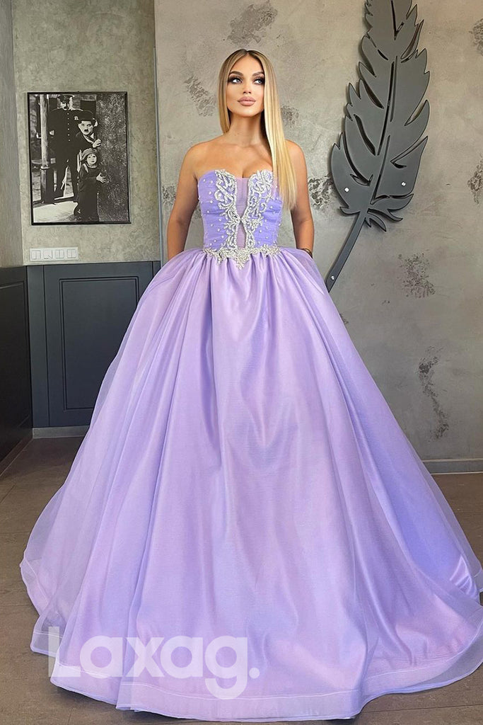 18761 - Sweetheart Beads Purple Long Formal Prom Evening Gowns with Pockets|LAXAG