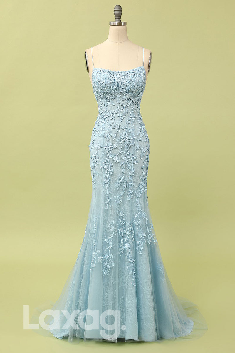 18766 - Women's Scoop Lace Applique Sheath Prom Dress