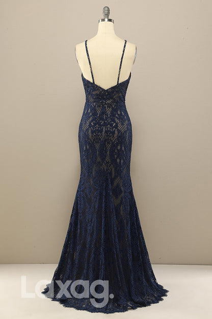 18768 - Chic Halter Lace Beads Mermaid Formal Evening Dress with Slit|LAXAG