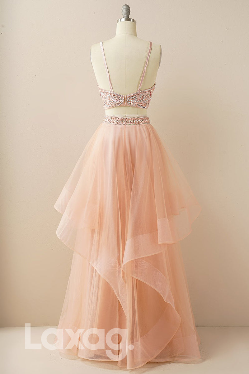 18779 - Chic Halter Beads Two-Piece Prom Dresses