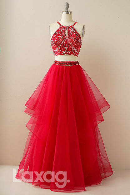 18779 - Chic Halter Beads Two-Piece Prom Dresses