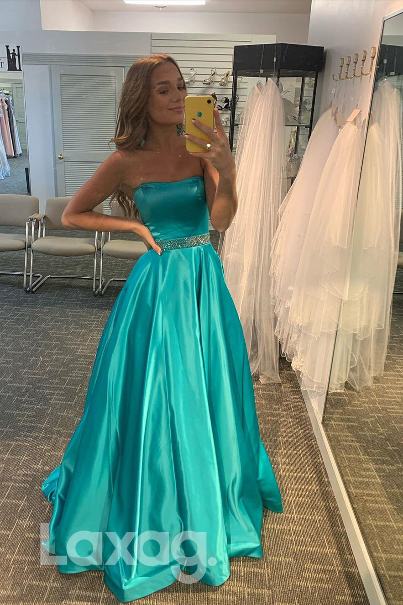 16812 - A-line Strapless Beaded Long Prom Dress|LAXAG