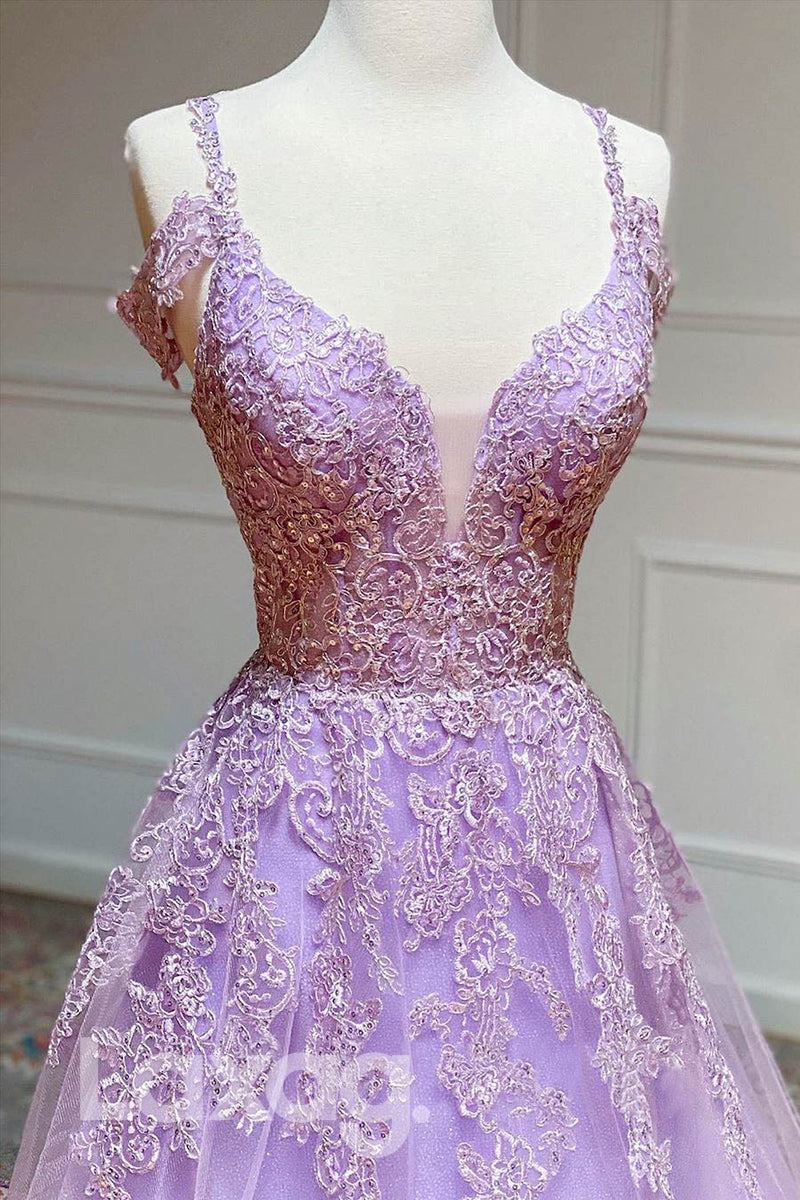 14783 - Illusion Lace Applique Sleeveless Tiered Ballgown Dress - Laxag