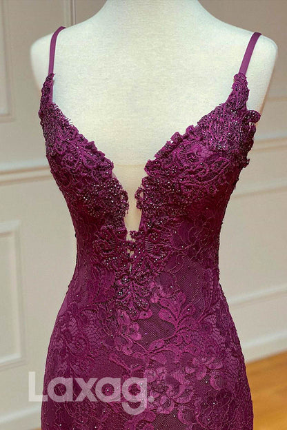 14792 - Allover Lace Illusion Beaded Open Back Sheath Dress - Laxag