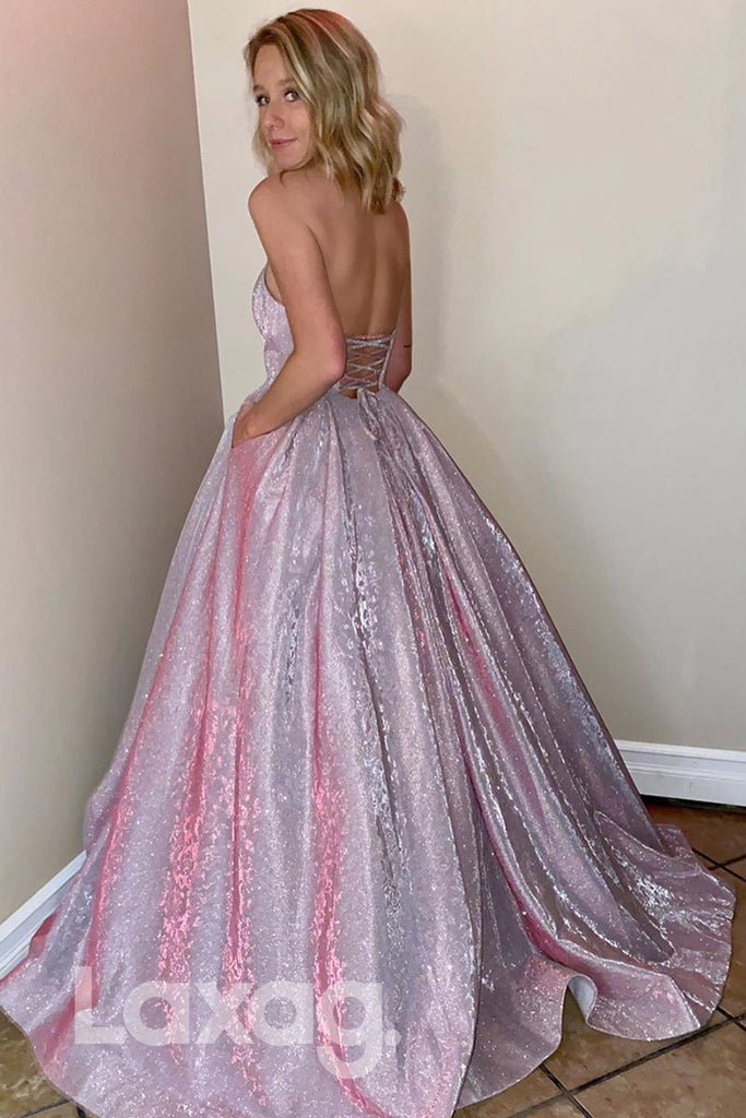 16721 - Sweetheart A-line Sparkly Prom Dress with Pockets|LAXAG