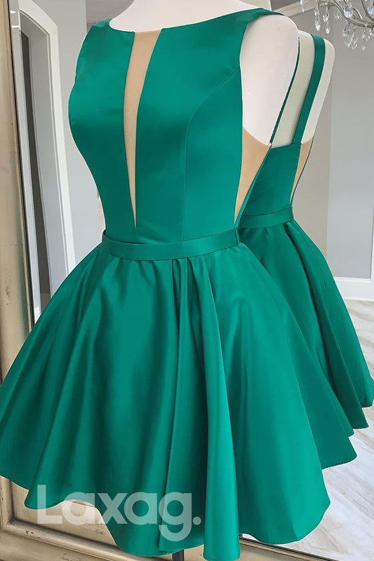 12177 - A-line Green Satin Short Homecoming Dress|LAXAG
