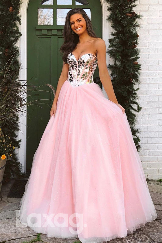 16856 - A-line Sweetheart Beads Pink Senior Prom Dress|LAXAG