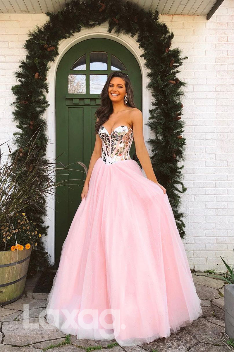 16856 - A-line Sweetheart Beads Pink Senior Prom Dress|LAXAG