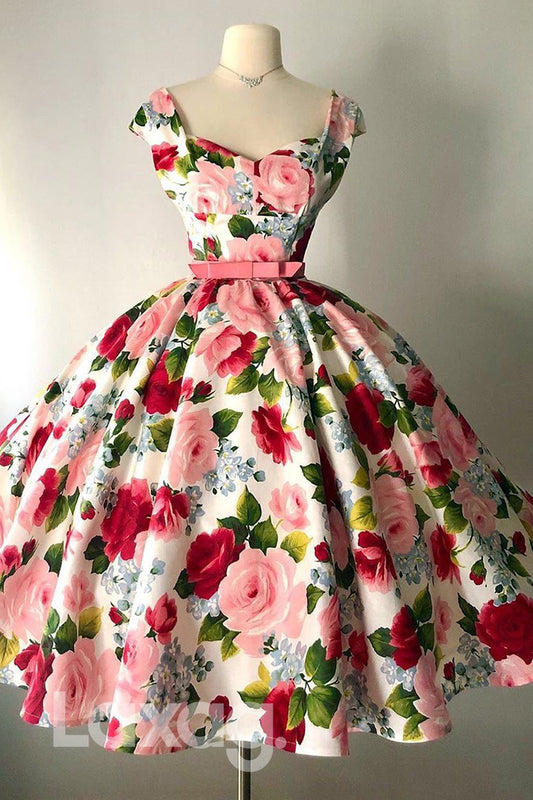 12158 - Ball Gown Sweetheart Floral Vintage Homecoming Dress|LAXAG