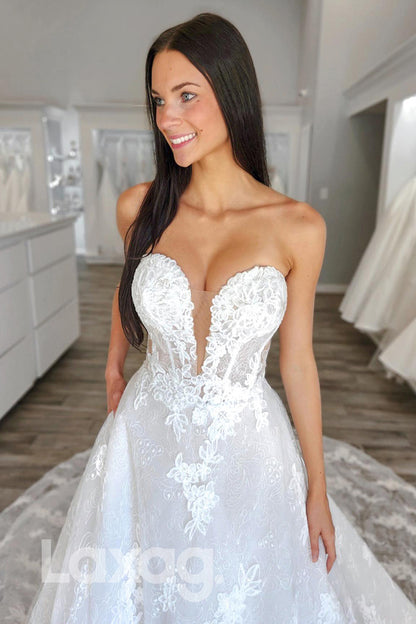 12503 - Sweetheart Illusion V Neck Bone Bodice Lace Bridal Gown