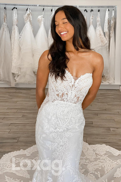 12508 - Sweetheart Neck Lace Applique Bridal Gown with Sweep Train