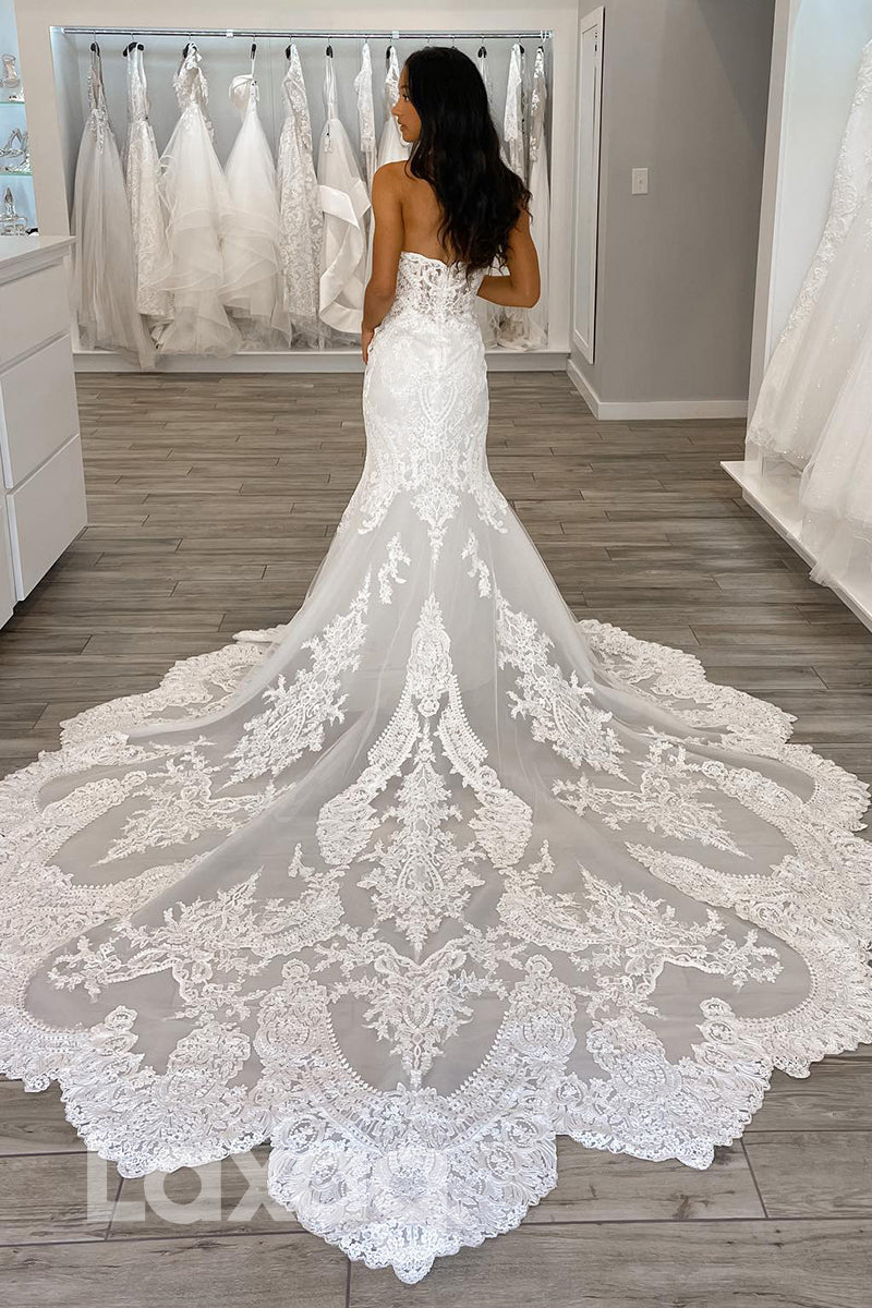 12508 - Sweetheart Neck Lace Applique Bridal Gown with Sweep Train