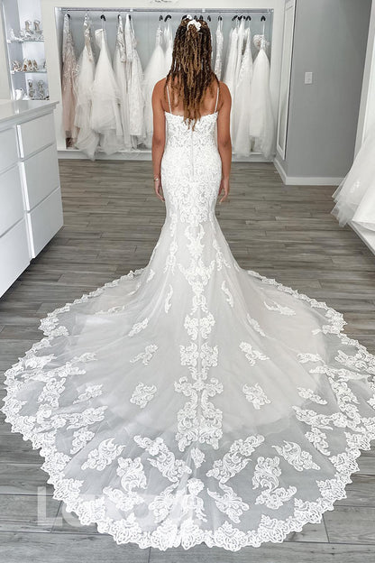 12509 - Plunging Neck Spaghetti Lace Bridal Gown
