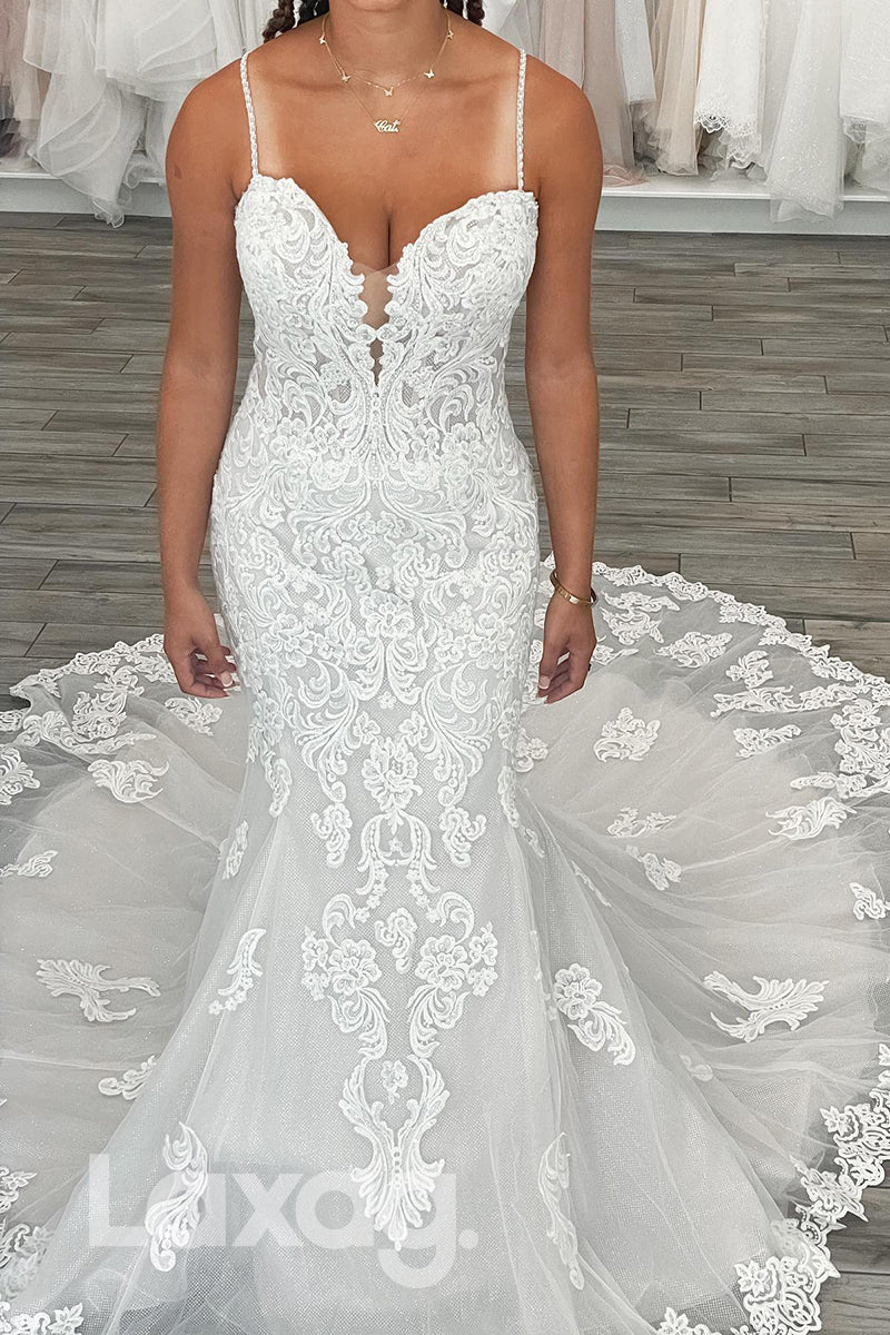 12509 - Plunging Neck Spaghetti Lace Bridal Gown