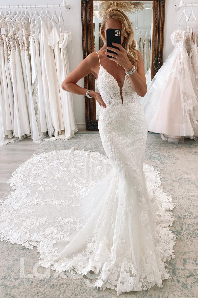12511 - Spaghetti Mermaid Lace Appliqued Wedding Dress