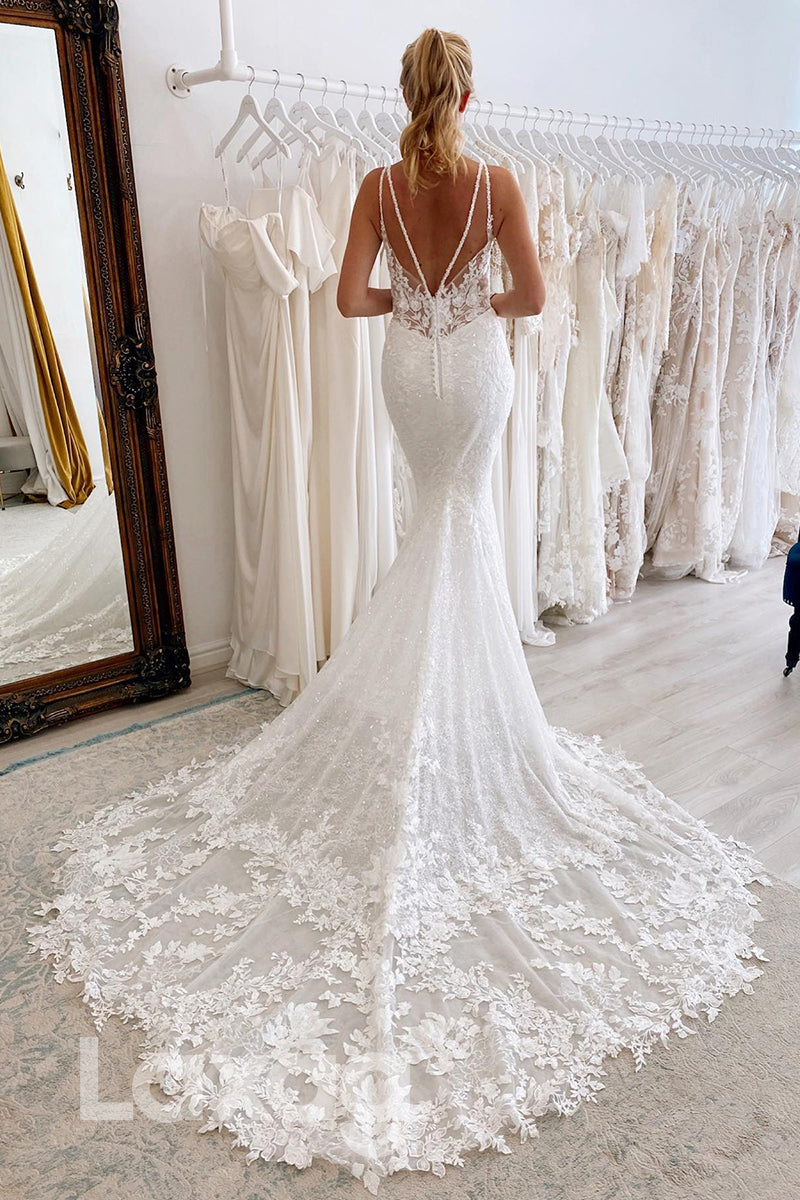 12511 - Spaghetti Mermaid Lace Appliqued Wedding Dress