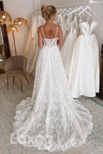 12517 - Floral Appliqued Strapless Detachable Sleeves Straps Wedding Dress
