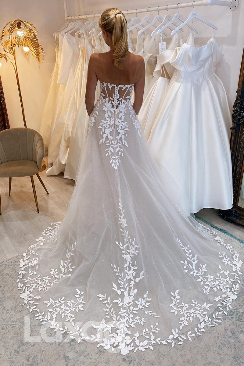 12519 - Lace Appliques Tulle Button Back A Line Wedding Bridal Gown