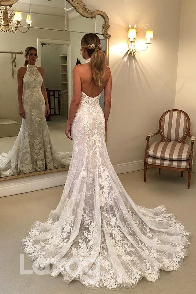 14564 - Unique Halter Exquisite Lace Wedding Dress Mermaid Bridal Gown|LAXAG