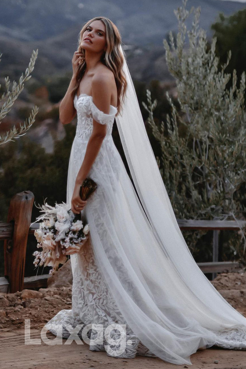 14571 - Off the Shoulder Romantic Lace Wedding Dress Bohemian Bridal Gown|LAXAG