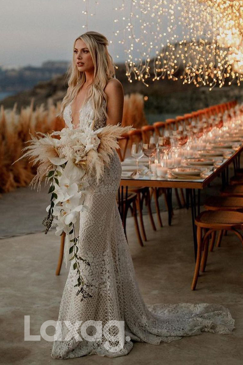 14577 - Attractive V-neck Romantic Lace Wedding Dress Bohemian Bridal Gown|LAXAG