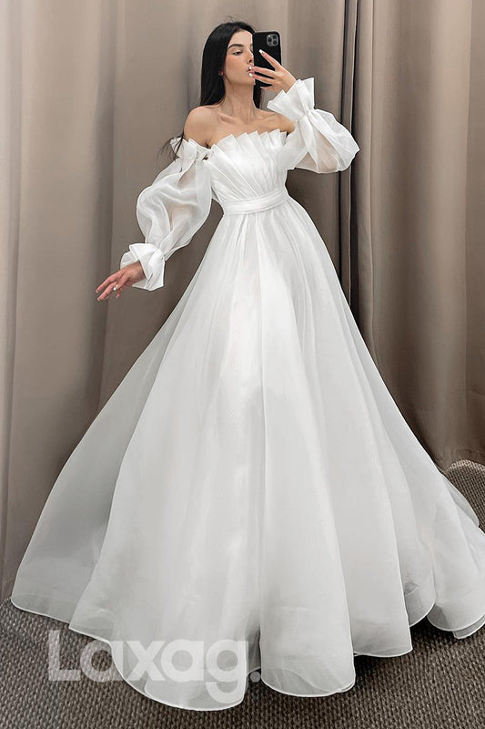 15507 - Detachable Sleeves Strapless A Line Bridal Wedding Gown