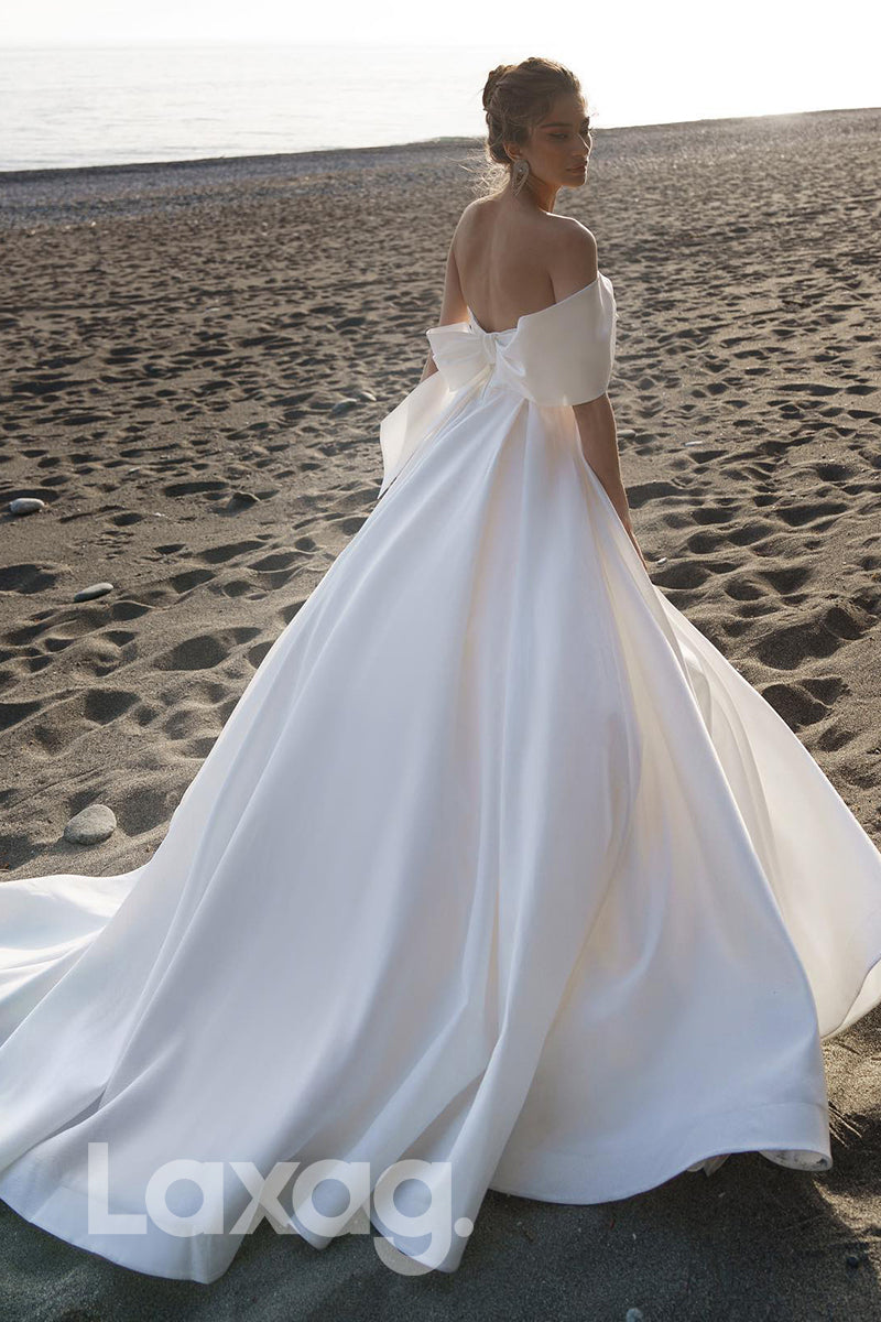 15508 -  Thigh Slit A Line Satin Bridal Wedding Gown