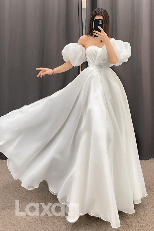 15520 - Puffy Sleeves A Line Chiffon Bridal Wedding Gown
