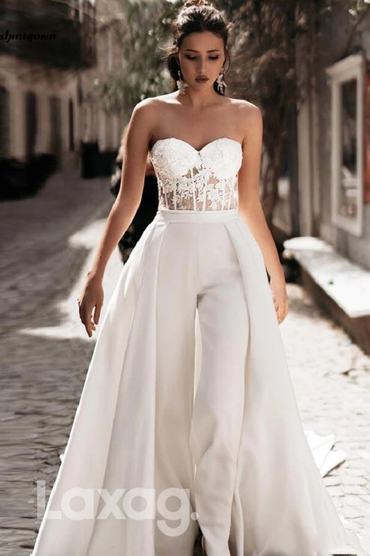 15559 - Sweetheart Bone Bodice Jumpsuit Wedding Dress With Overskirts