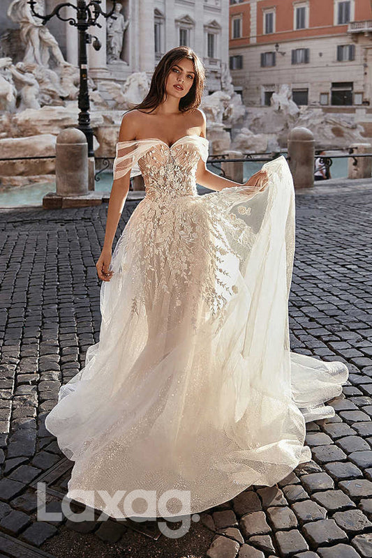 15560 - Off Shoulder Bone Bodice Sequins Appliques Wedding Dress