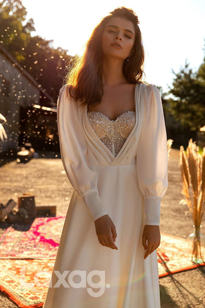 15561 - Sequined Sweetheart Puffy Long Sleeves A Line Wedding Dress