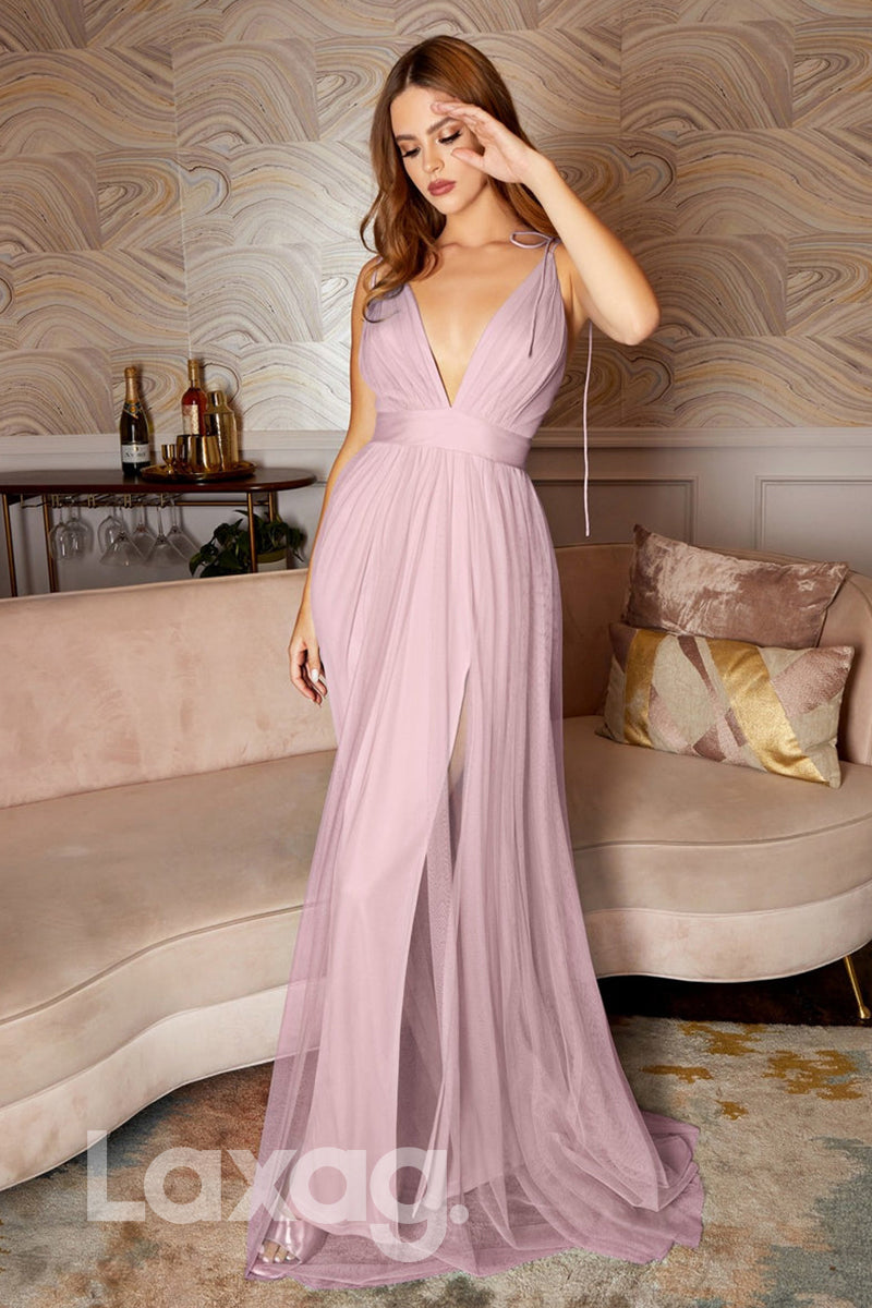 20785 - Attractive V-Neck Tulle Simple Prom Dress Long Bridesmaid Dress|LAXAG