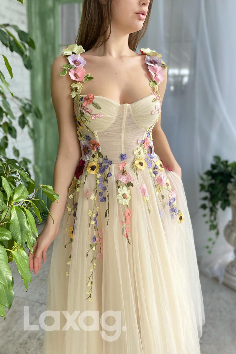 20788 - Sweetheart 3D Appliques Yellow Senior Prom Dress with Pockets|LAXAG