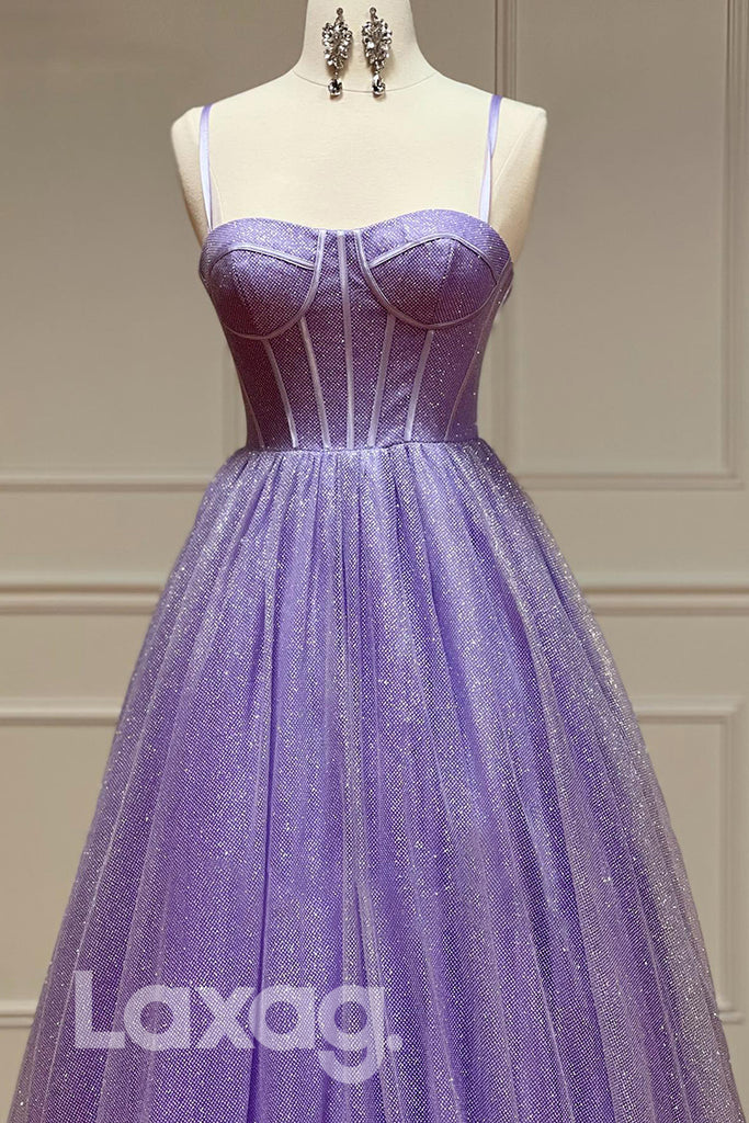 19781 - Women's Spaghetti Straps Lilac Sparkly Prom Dress with Pockets|LAXAG