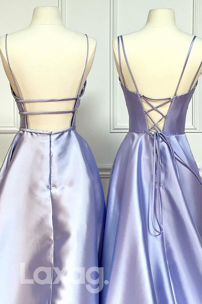 19783 - Plunging V-neck Lilac Satin Simple Prom Dress|LAXAG
