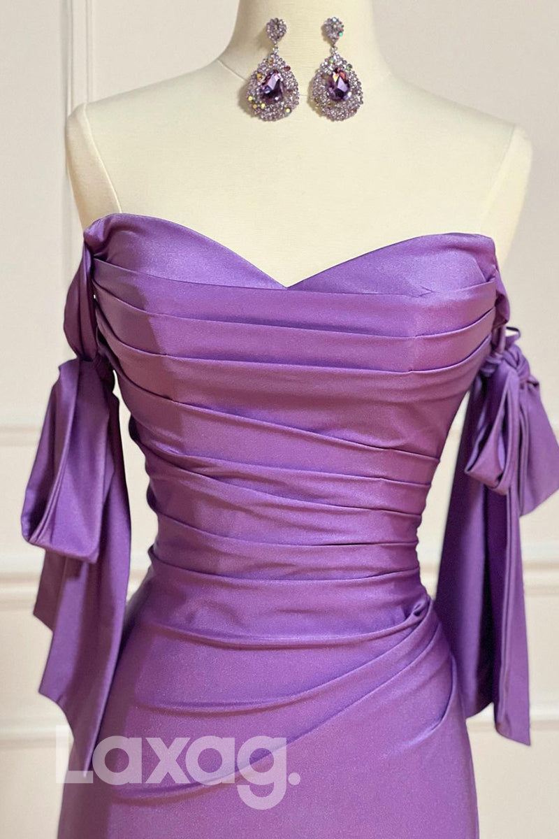 19787 - Sweetheart Pleats Split Lilac Sheath Prom Dress|LAXAG