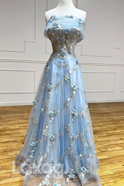 20701 - A-line Sweetheart 3D Lace Appliques Long Prom Dresses|LAXAG