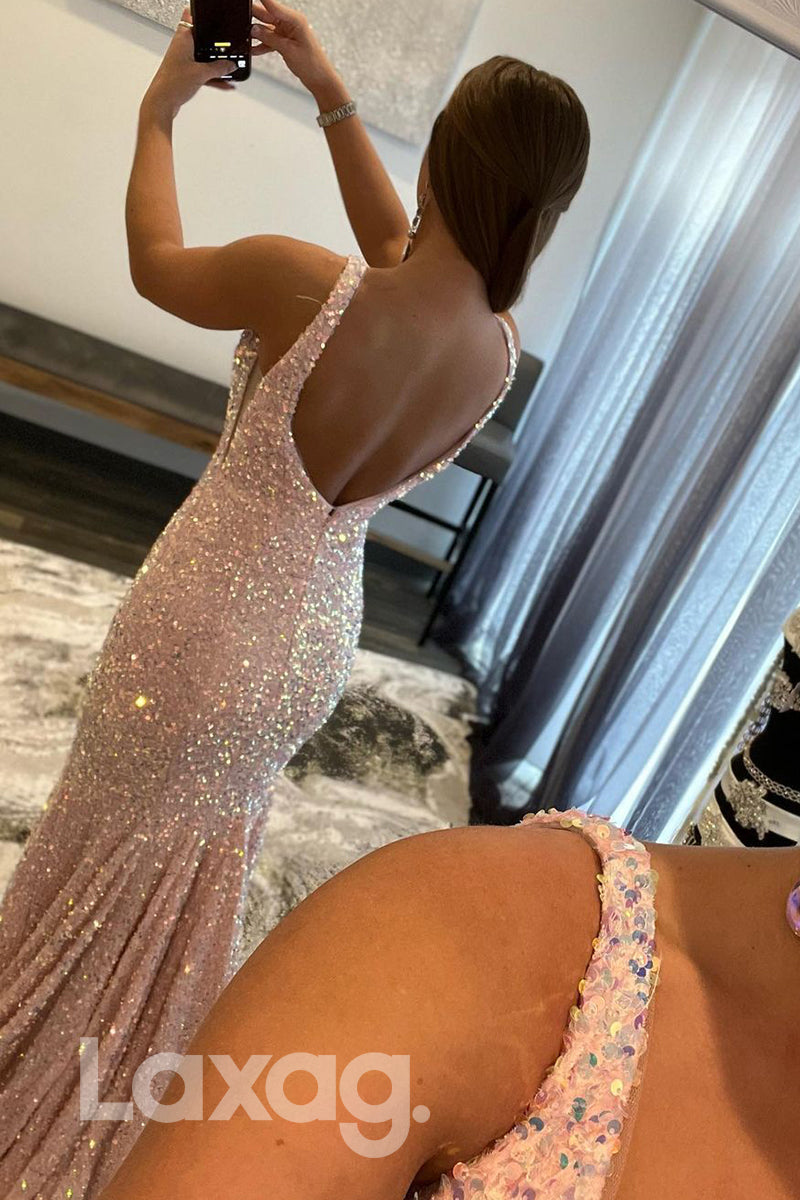 20748 - Plunging V-neck Sequins Prom Dress Glitter|LAXAG