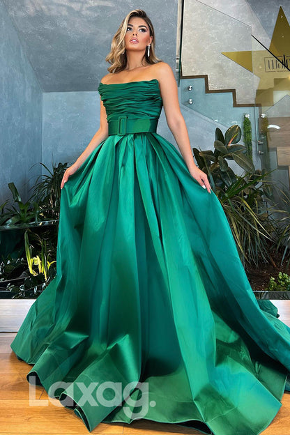 14773 - Strapless Pleated Ruched Skirt Sleek Formal Prom Gown