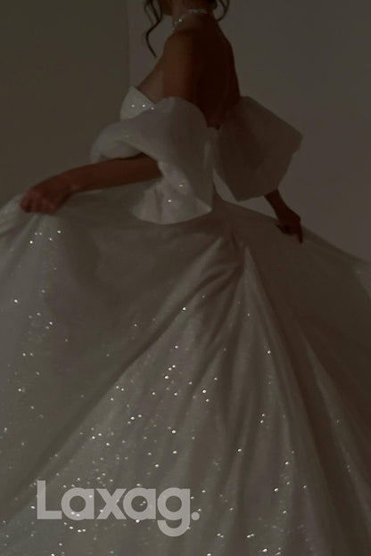 15538 - Sweetheart Half Sleeves A Line Glitter Bridal Wedding Gown